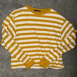 Brandy Melville Yellow and White Striped Long Sleeve Top